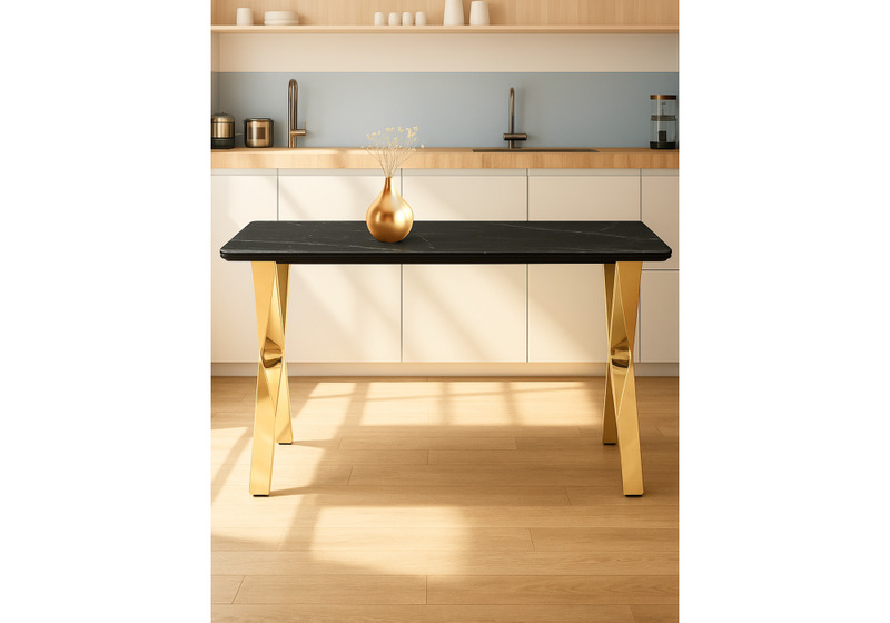 Керамический стол, Селена 3 160х90 черный мрамор / золото