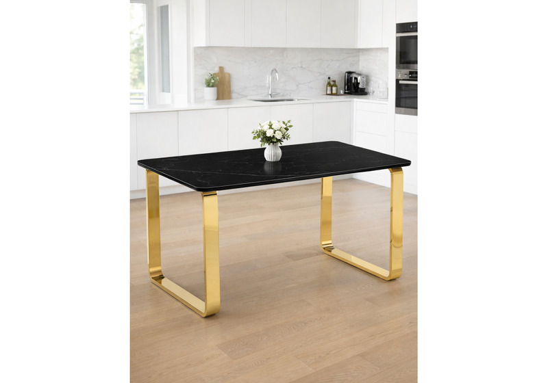 Керамический стол, Селена 4 160х90 черный мрамор / золото