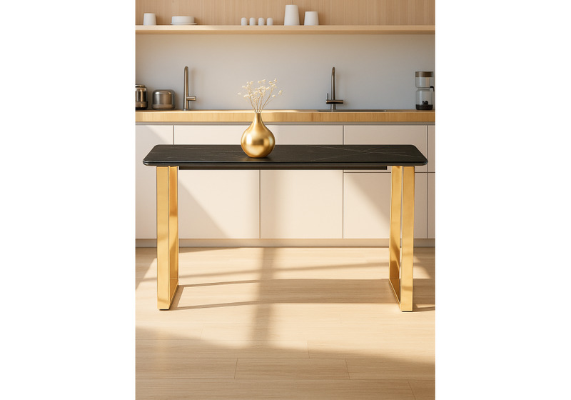 Керамический стол, Селена 2 180х90 черный мрамор / золото