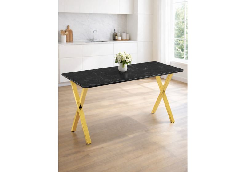 Керамический стол, Селена 3 180х90 черный мрамор / золото