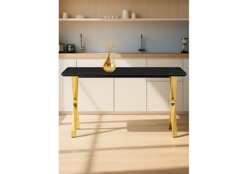 Керамический стол, Селена 3 180х90 черный мрамор / золото