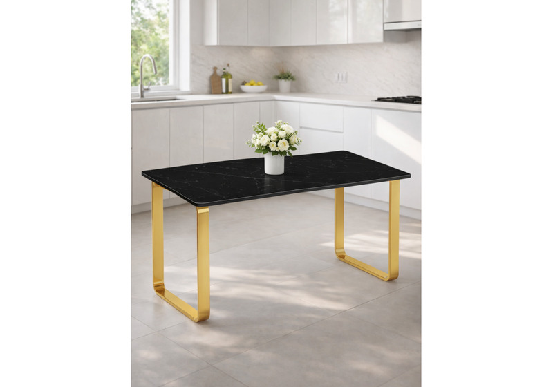 Керамический стол, Селена 4 180х90 черный мрамор / золото