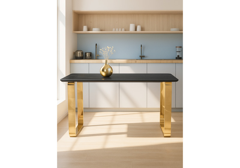 Керамический стол, Селена 4 180х90 черный мрамор / золото