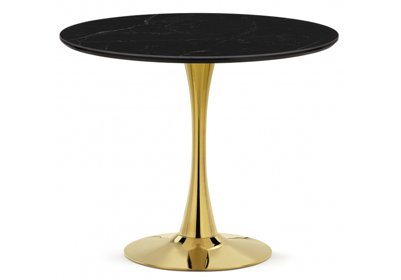 Керамический стол, Тулип 90х73 черный мрамор / золото