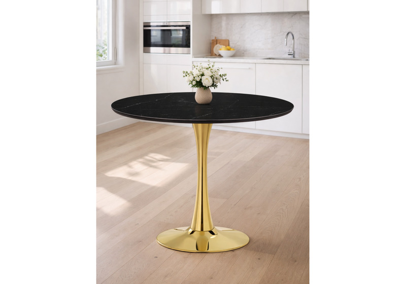 Керамический стол, Тулип 90х73 черный мрамор / золото