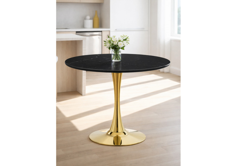 Керамический стол, Тулип 90х73 черный мрамор / золото