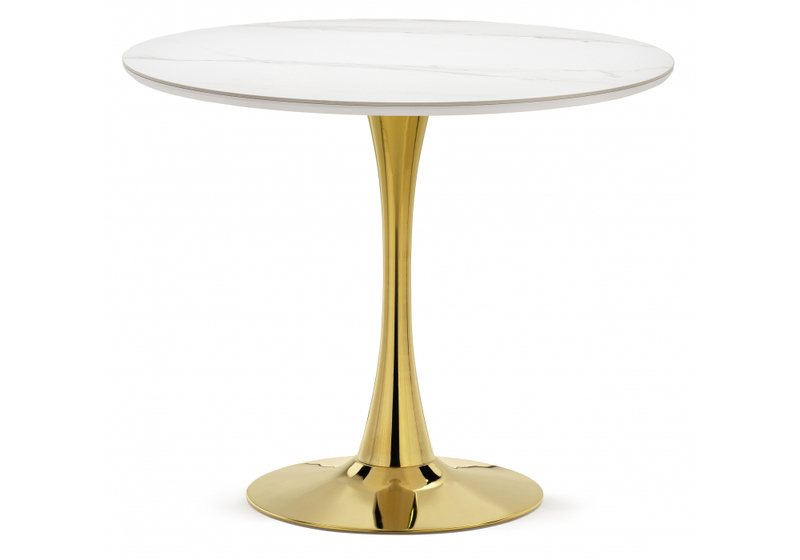 Керамический стол, Тулип 90х73 белый мрамор / золото