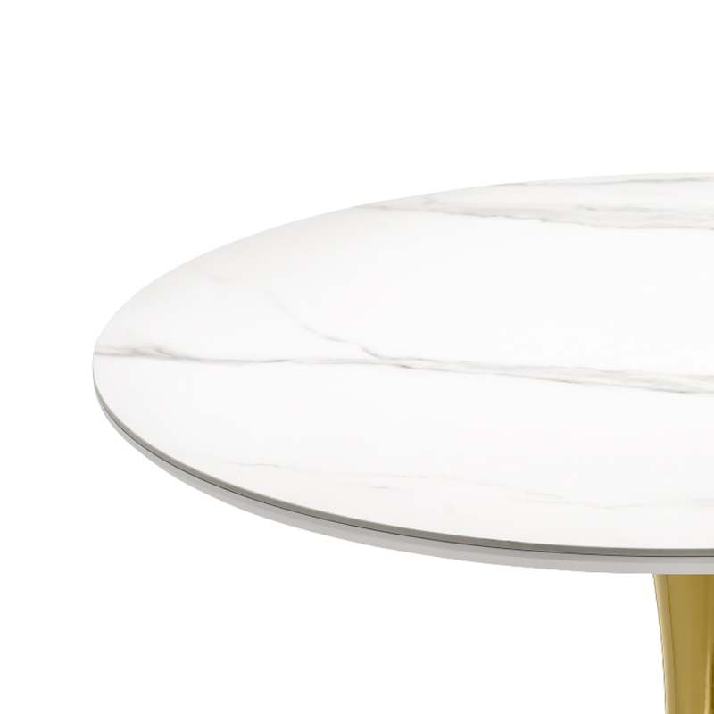 Керамический стол, Тулип 90х73 белый мрамор / золото