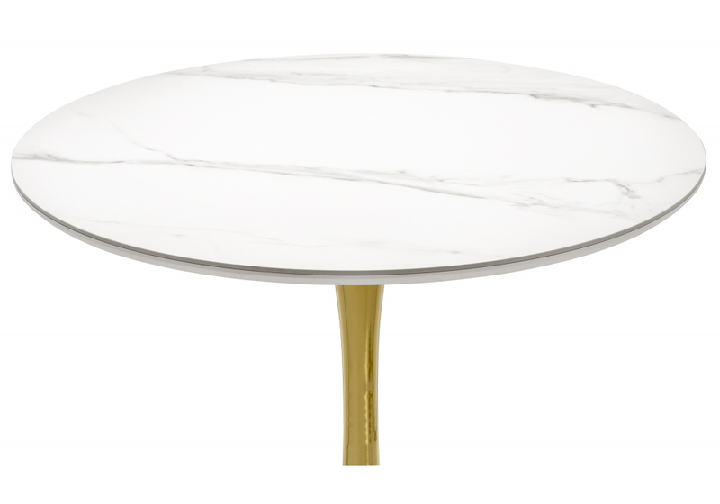 Керамический стол, Тулип 90х73 белый мрамор / золото