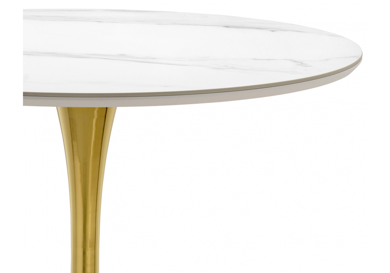 Керамический стол, Тулип 90х73 белый мрамор / золото
