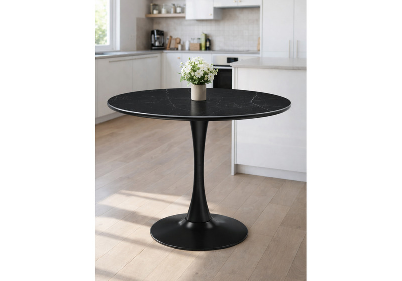 Керамический стол, Тулип 90х74 черный мрамор /  черный