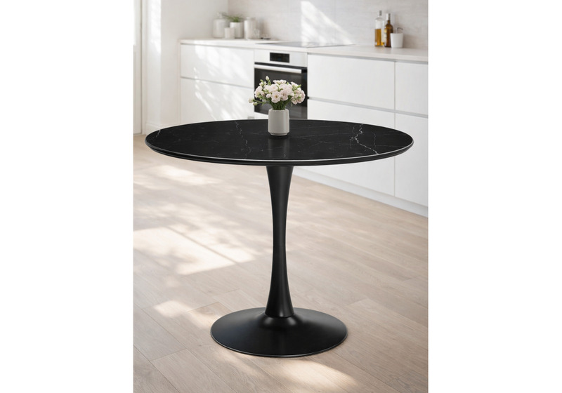 Керамический стол, Тулип 90х74 черный мрамор /  черный