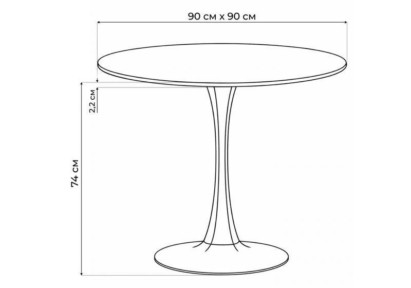 Керамический стол, Тулип 90х74 черный мрамор /  черный