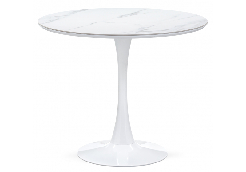 Керамический стол, Тулип 90х74 белый мрамор / белый