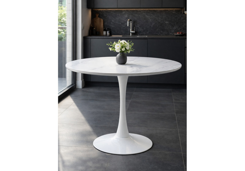 Керамический стол, Тулип 90х74 белый мрамор / белый