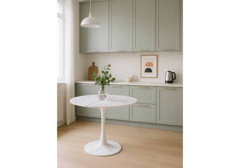 Керамический стол, Тулип 90х74 белый мрамор / белый