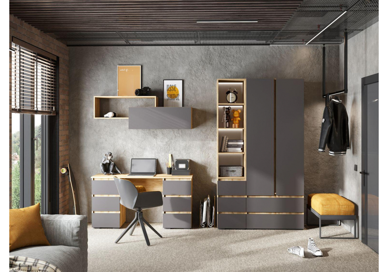 Компьютерный стол, Элла ПС 02 серый графит 0162 / дуб крафт золото