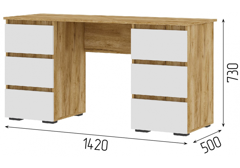 Компьютерный стол, Элла ПС 02 белый / дуб крафт золото