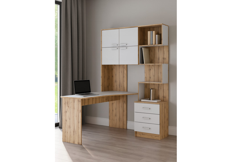 Компьютерный стол, Ганор левый дуб вотан / белый