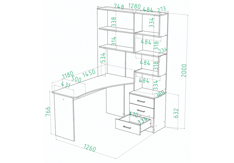 Компьютерный стол, Ганор левый дуб вотан / белый
