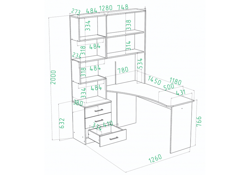 Компьютерный стол, Ганор правый дуб вотан / белый