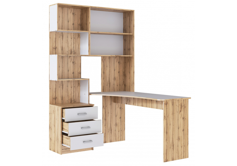 Компьютерный стол, Ганор правый дуб вотан / белый