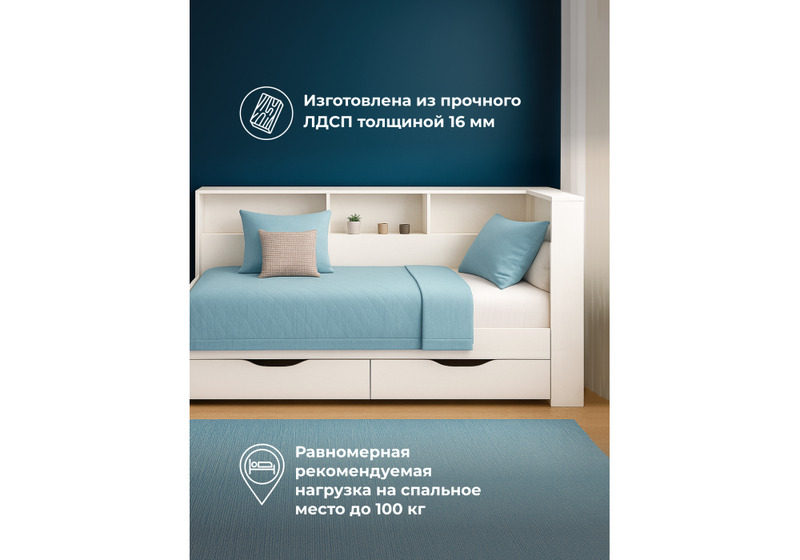 Кровать, Амер 190х80 белая