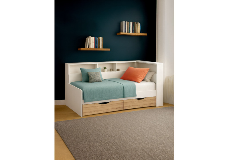 Кровать, Амер 190х80 белый / дуб вотан