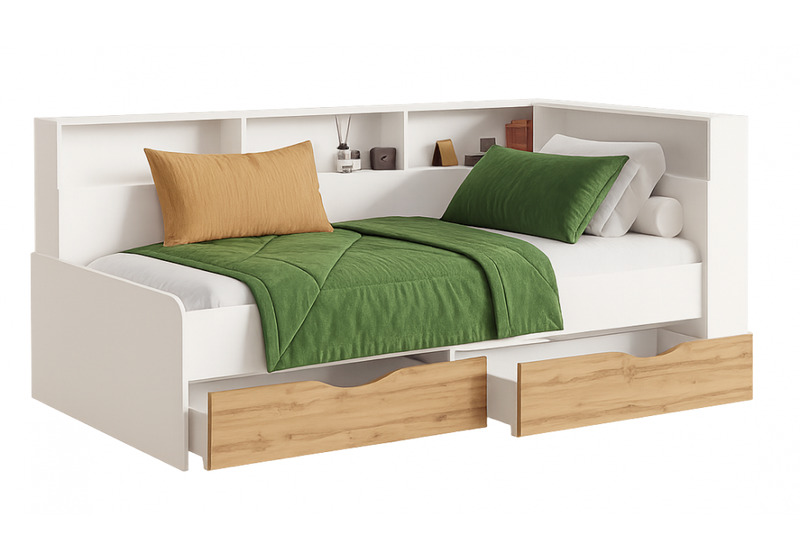 Кровать, Амер 190х80 белый / дуб вотан