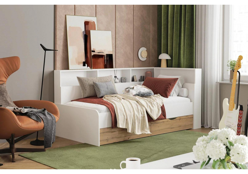 Кровать, Амер 190х80 белый / дуб вотан