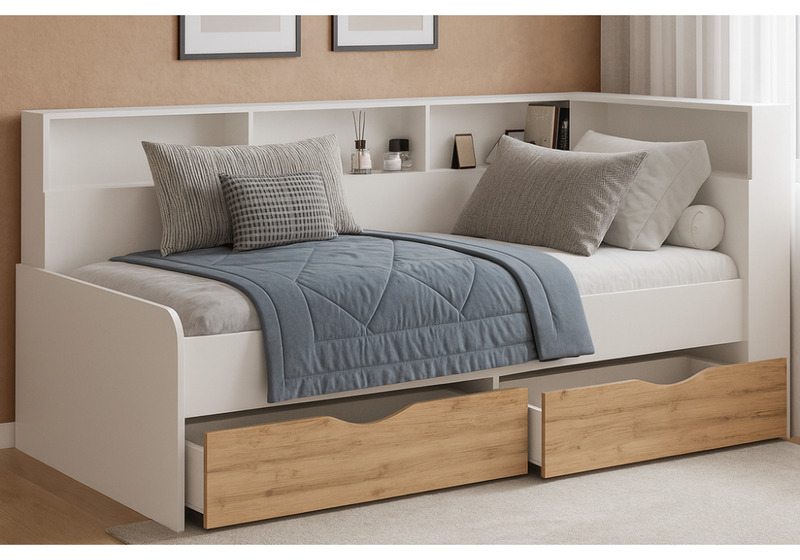 Кровать, Амер 190х80 белый / дуб вотан