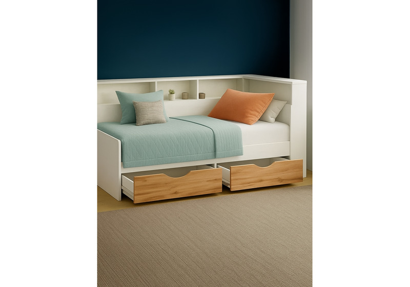 Кровать, Амер 190х80 белый / дуб вотан