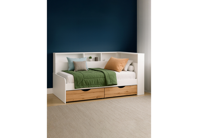 Кровать, Амер 190х80 белый / дуб вотан