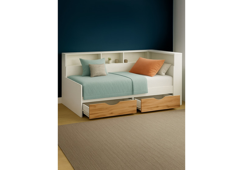 Кровать, Амер 190х80 белый / дуб вотан