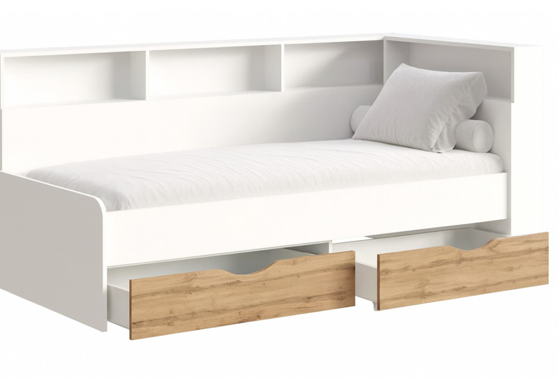 Кровать, Амер 190х80 белый / дуб вотан