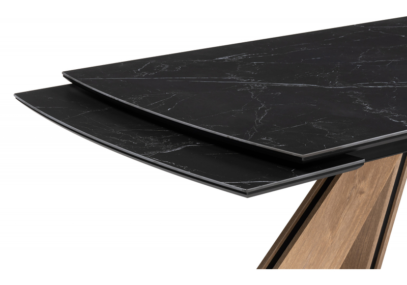 Керамический стол, Шаннон 180(240)х90х79 черный мрамор / дуб монтана