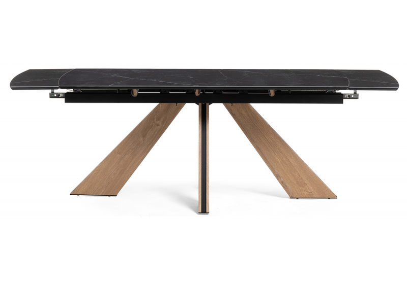 Керамический стол, Шаннон 180(240)х90х79 черный мрамор / дуб монтана