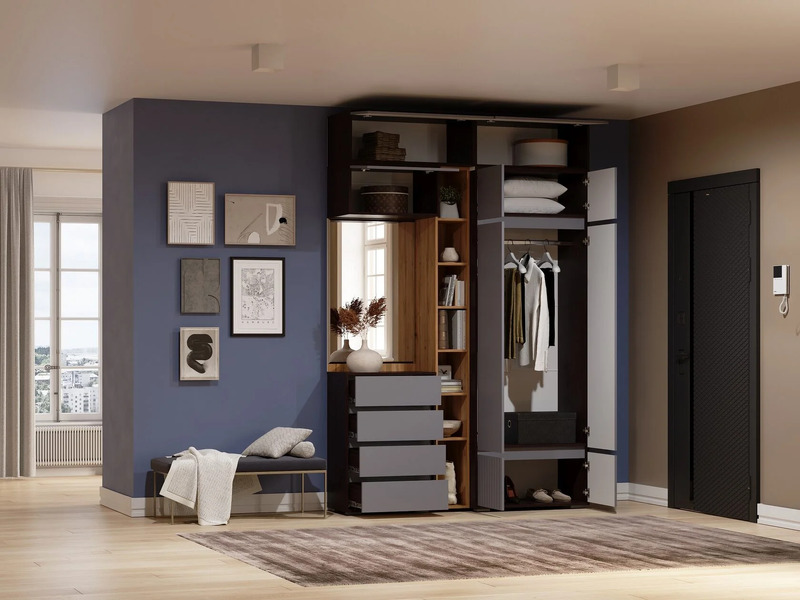 Прихожая, Роут с зеркалом венге / дуб вотан / графит софт