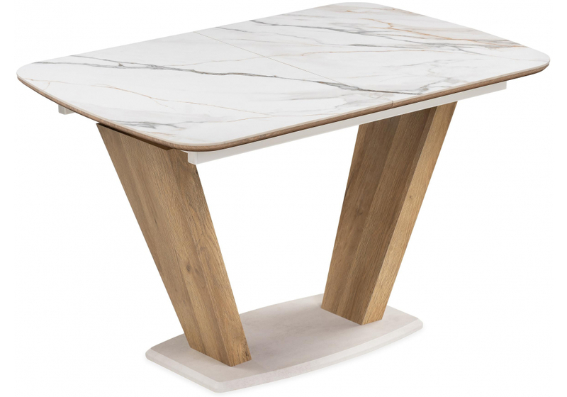 Керамический стол, Петир 120(160)х80х75 gilt white / дуб монтана