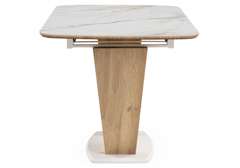 Керамический стол, Петир 120(160)х80х75 gilt white / дуб монтана