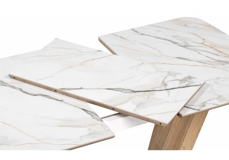 Керамический стол, Петир 120(160)х80х75 gilt white / дуб монтана