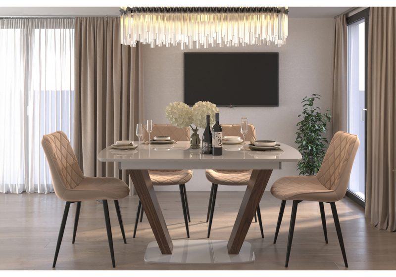 Керамический стол, Петир 120(160)х80х75 gilt white / дуб монтана