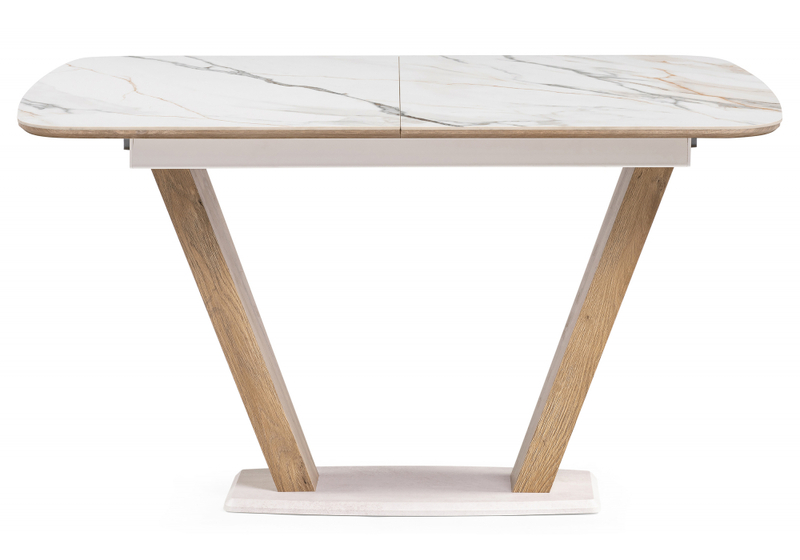 Керамический стол, Петир 120(160)х80х75 gilt white / дуб монтана