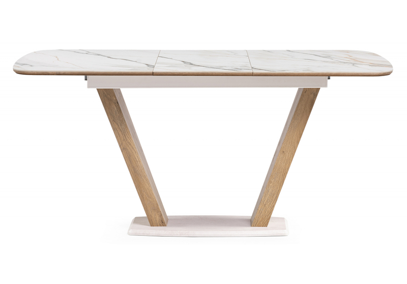 Керамический стол, Петир 120(160)х80х75 gilt white / дуб монтана