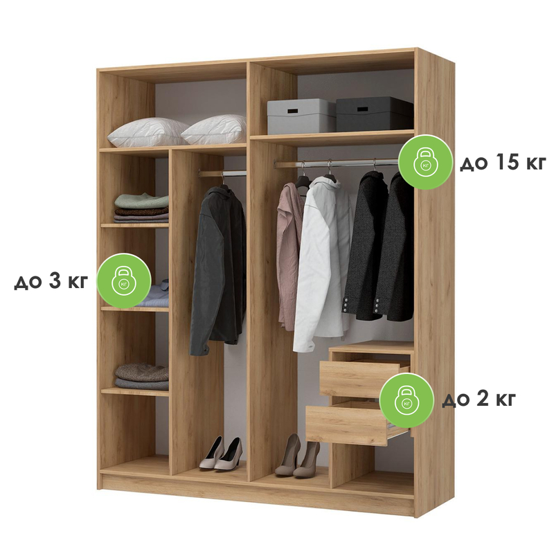 Шкаф, Широн 1600 графит серый / дуб крафт золото