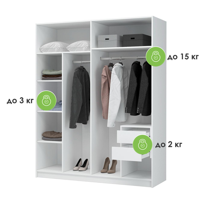 Шкаф, Широн 1600 белый / белый