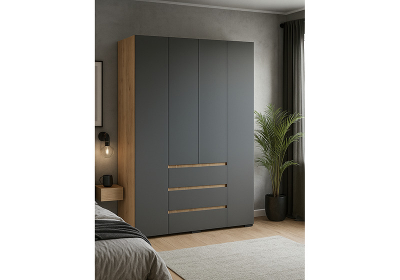 Шкаф, Элла ШК 05 серый графит 0162 / дуб крафт золото