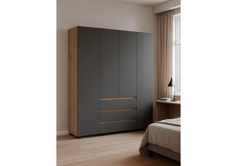 Шкаф, Элла ШК 05 серый графит 0162 / дуб крафт золото