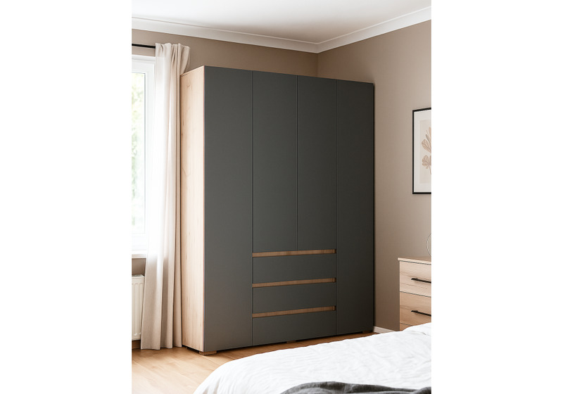 Шкаф, Элла ШК 05 серый графит 0162 / дуб крафт золото