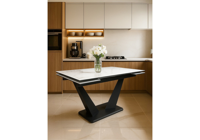 Керамический стол, Кели 140(200)х80х76 белый / черный